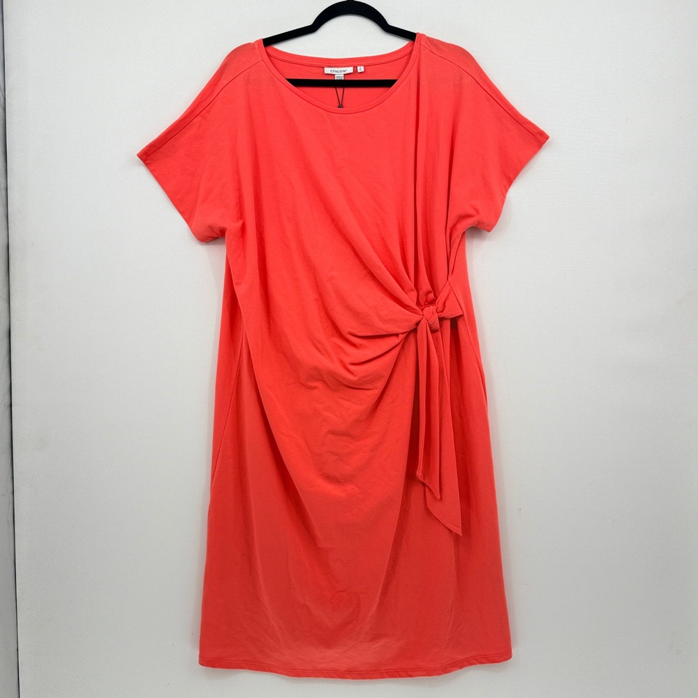 Chico's Dolman Side Tie Dress Women XL 3 Melon Mambo Orange Draped Casual New